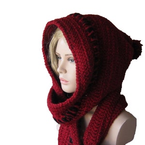 Red Hoodded scarf, Winter crochet Hood, Women İnfinity hood, womens hood scarf, Winter womens accessories ,For her gift image 3