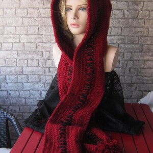 Red Hoodded scarf, Winter crochet Hood, Women İnfinity hood, womens hood scarf, Winter womens accessories ,For her gift image 5