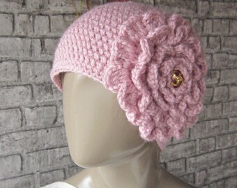 Pink Crochet hat/ Womens hat, pink rose hat, beanie crochet hat,womens winter hat