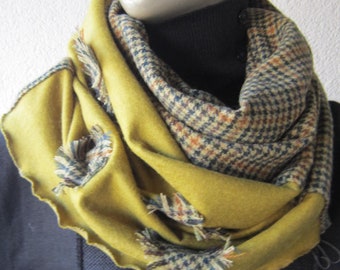 Olive oil green plaid wool infinity scarf, Women and man İnfinty scarf, Cowl Scarf, 2019 style Scarf, Chunky scarves,