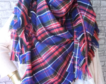 EXPRESS SHIPPING/Plaid scarf, blanket scarf, winter scarf,fashion blue red plaid tartan scarf, scarves, gift ideas, Oversized scarf