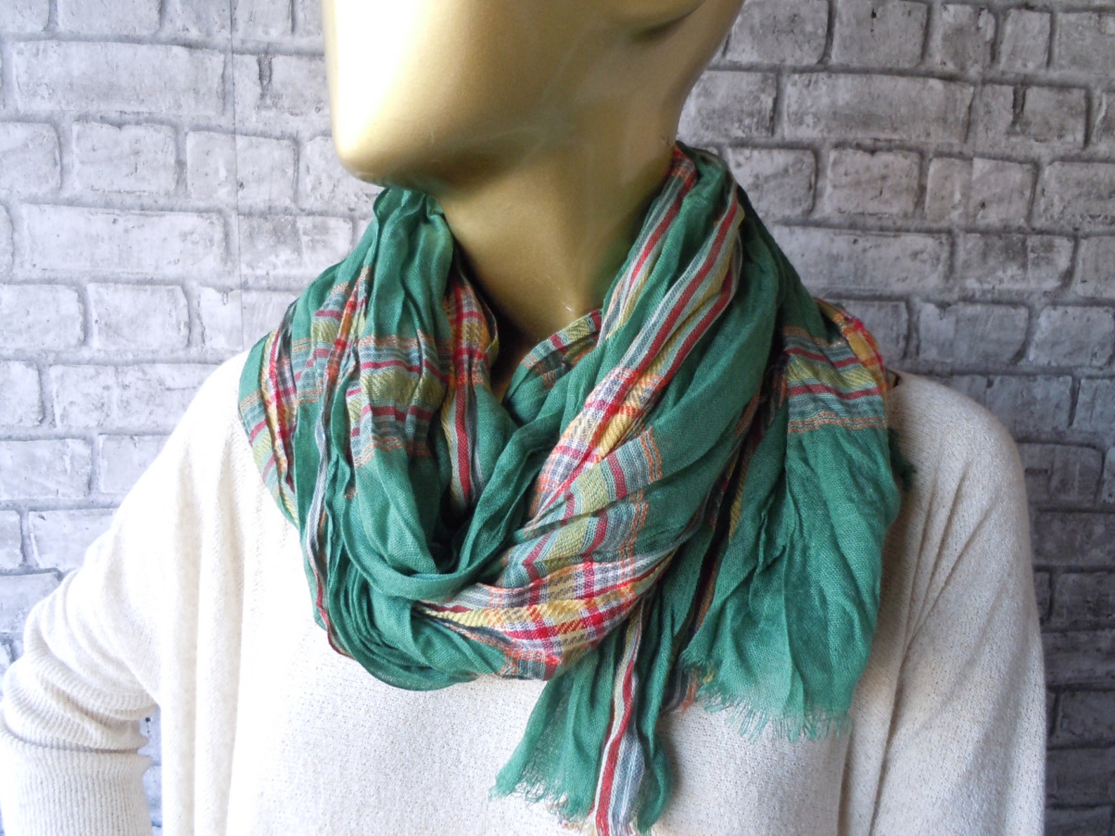green and red tartan scarf