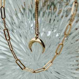 Crescent Moon Necklace, Gold Plated Silver/925 Sterling Silver, Double Horn Necklace, Dainty Moon Necklace, Minimalist, Gifts For Her