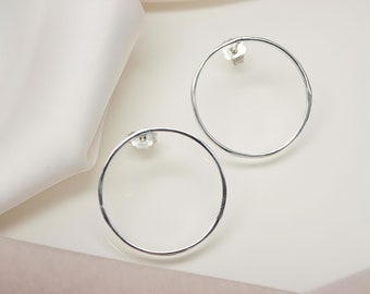 Women's Dainty 925 Sterling Silver Medium Hoop Earrings, Delicate Hoop Earrings, Thin Silver Hoops, Minimal Hoop Earrings, Gifts For Her