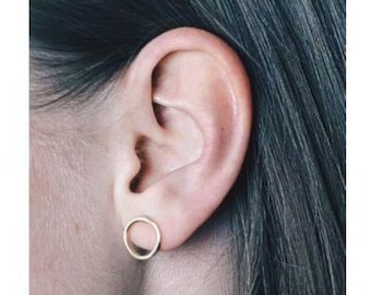 Tiny hoop stud earrings, gold plated brass, wedding earrings, Savvy Jewellery