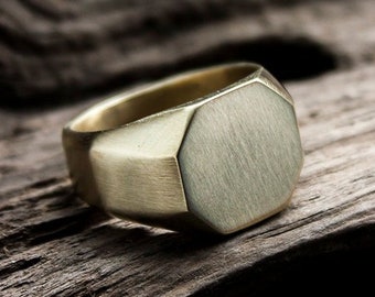 Custom Made, Men's Octagon Faced Brass Signet Ring, Geometric, Minimal, Handmade, Gifts For Him