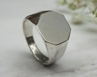 Fait sur mesure, Octogone homme Face 925 Sterling Silver Signet Ring, Géométrique, Minimal, Fait à la main, Cadeaux pour lui