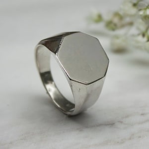 Custom Made, Men's Octagon Faced 925 Sterling Silver Signet Ring, Geometric, Minimal, Handmade, Gifts For Him image 1