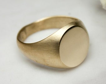 Custom Made, Men's Big Circular Faced Brass Signet Ring, Geometric, Minimal, Handmade, Gifts For Him