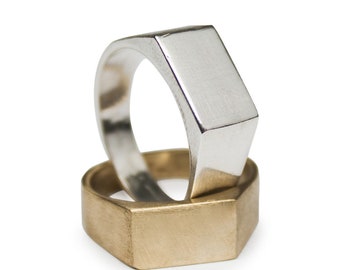 Maßgeschneiderte, Unisex Rechteck Silber Siegel ring, geometrische, minimal, handgefertigt, Geschenke für ihn & sie