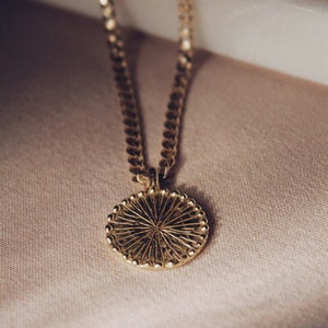 24K Gold Plated Sun Pendant Necklace For Women, Celestial Sunburst Charm, Dainty Sun Pendant, Sun Wheel Necklace, Gifts For Girlfriend image 5