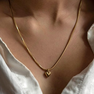 24K Gold Plated/925 Sterling Silver Puffy Heart Pendant, Everyday Necklace, Tiny Heart Necklace, Minimalist Chain, Layering Necklace