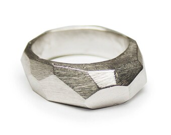 Silver Faceted Signet Ring, Unisex Jewelry
