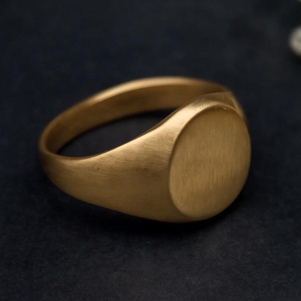 Handmade Brass Oval Signet Ring, Geometric Minimalist Style