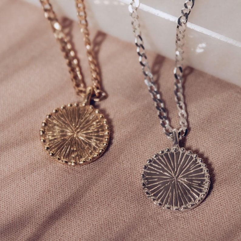 24K Gold Plated Sun Pendant Necklace For Women, Celestial Sunburst Charm, Dainty Sun Pendant, Sun Wheel Necklace, Gifts For Girlfriend image 1