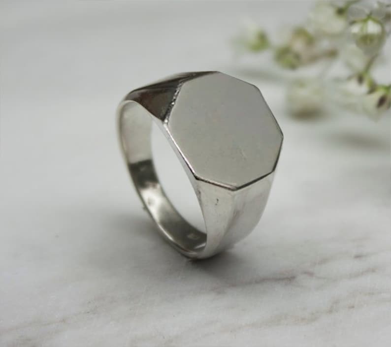 Custom Made, Men's Octagon Faced 925 Sterling Silver Signet Ring, Geometric, Minimal, Handmade, Gifts For Him image 1