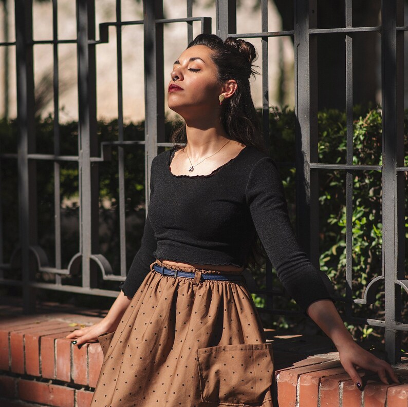 Comfortable and Soft Sweater Puff Sleeve Shirt Soft Blouse in Cotton and Viscose Jersey Turtleneck Puff Sleeves