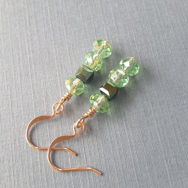 Copper and Green Stacked Crystal Earrings