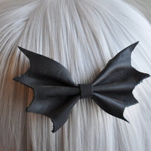 Bat Wing Bow - Elegant Gothic Lolita - Genuine Leather, Halloween, Scary, Cute, Kawaii, Pastel Goth, Hair Accessory, Simple, minimalist