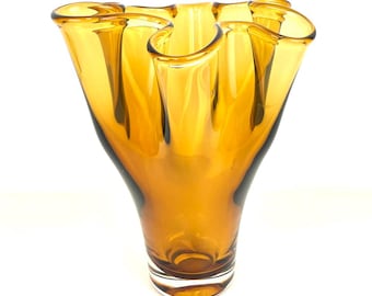 Mid Century Amber Glass Vase