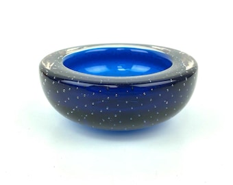 Whitefriars  Blue Glass Controlled Bubble Vintage Bowl