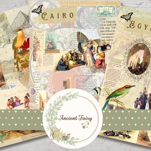 vintage Printable Egypt Cairo Series Collage Board Digital, Junk Journal Printable Collage Master board, Junk Journal Kit Egypt Theme