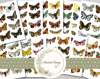 Vintage Butterfly Collage Sheets, Botanical Insect Junk Journal Kit (Digital Download)
