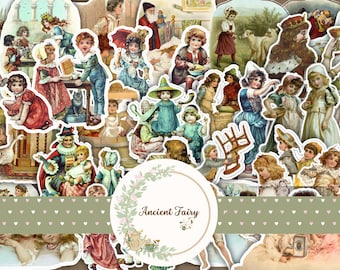 Vintage Children's Storybook Fussy Cuts, Junk Journal Ephemera Kit (Digital Download)