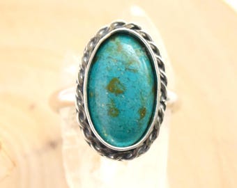 Handmade Sterling Silver Chrysocolla Ring, Oval Gemstone Statement Ring