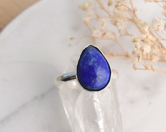 Anillo de plata de ley con lapislázuli - Anillo con piedra preciosa genuina de lágrima azul