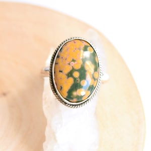 Green Ocean Jasper Sterling Silver Oval Ring - One of a kind Artisan Ring