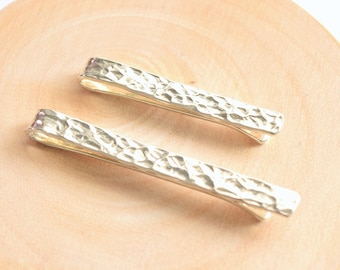Hammered Texture Sterling Silver Tie Bar - Personalized Tie Clip, Gift for Him
