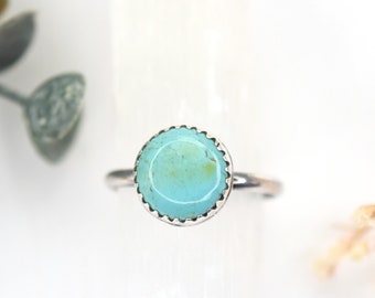 Blue Turquoise Sterling Silver Ring - Round Gemstone Custom Size Ring