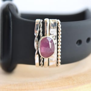 Sterling Silver Apple Watch Charm: Handmade Ruby Trio