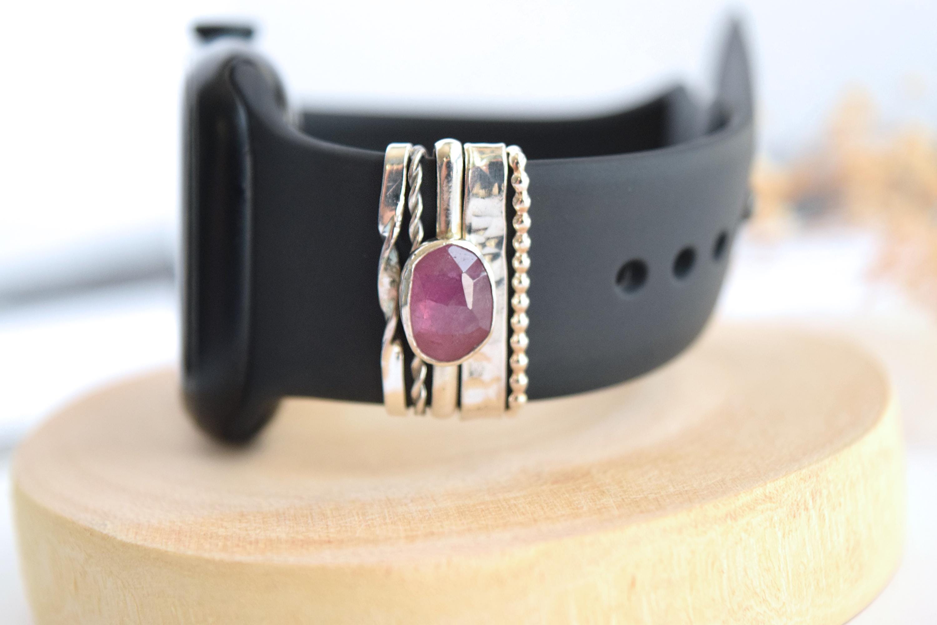 Sterling Silver Apple Watch Charm: Handmade Ruby Trio
