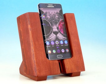 Solid Cherry Handcrafted Wooden Phone Stand docking station accessory holder massive industrial rustic bulky style iphone 7 8 X 11 plus max