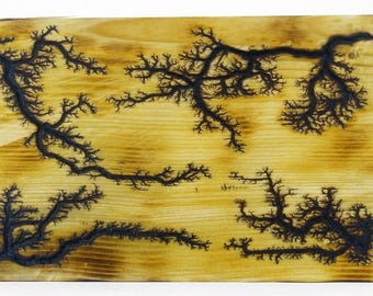 Lichtenberg Figures Solid Pine Fir Handcrafted Wall Hanging Plank Picture Rustic Custom Reclaimed Fractal Burning Art Lighting Decor Wooden