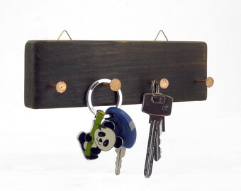 Cherry Wood Wall Key Holder Keychain Hanger Display Rack Eco Towel Brass Hook Organizer Abstract Natural Contemporary Organic Decor