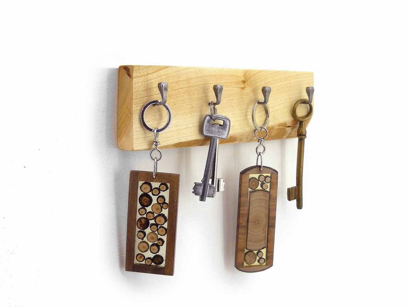 Key Racks Handmade Handmade Cherry Wood Key Rack: Wall Mounted Hanger With Vintage Hooks ...