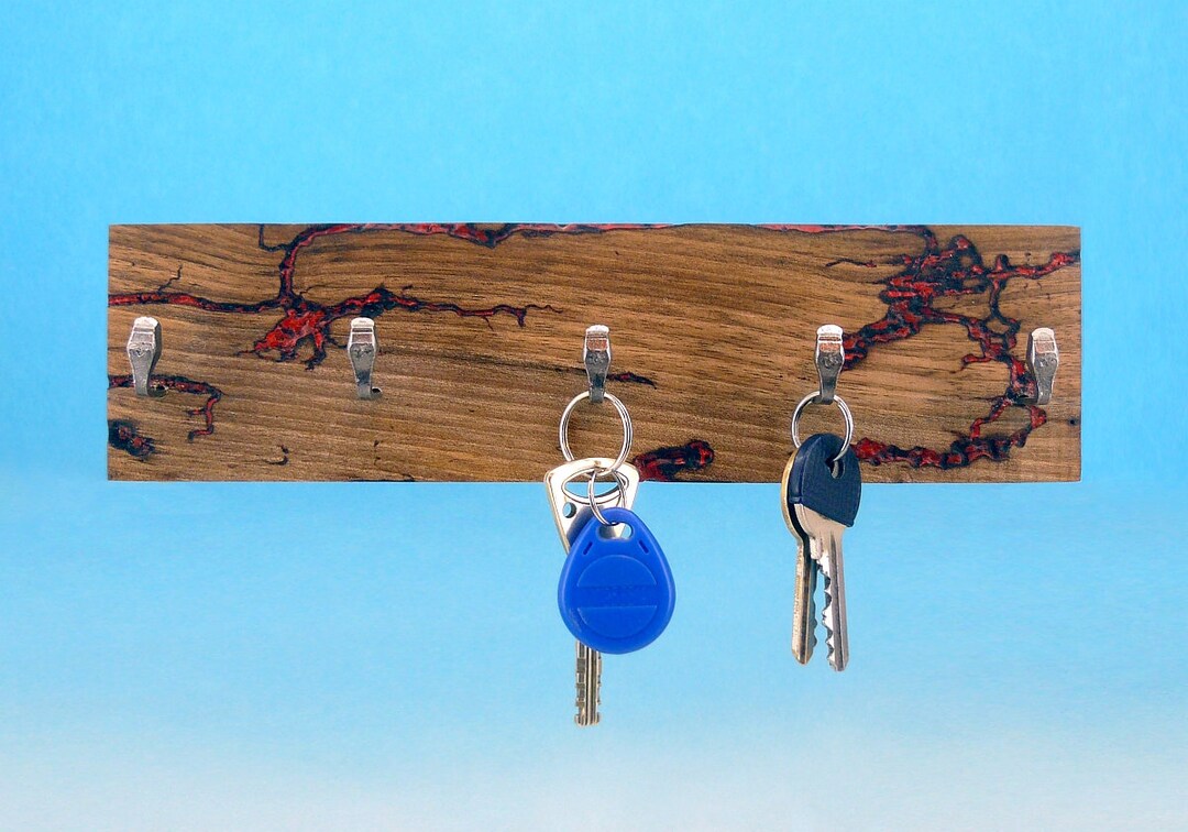 Walnut Key Rack Walnut Wood Key Rack: Lichtenberg Figure Hanger With Vintage Nails - Etsy