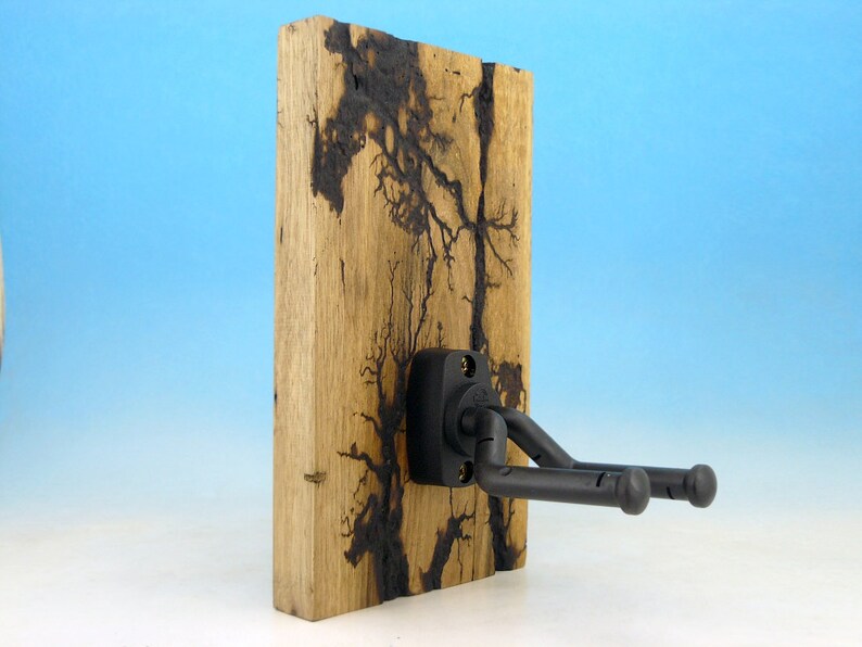 TWO SIDED Lichtenberg Figures Lightning Fractal Burned Cherry Wall Mount Guitar Banjo Hanger Holder Stand Board Natural Hook Art Decor Bass