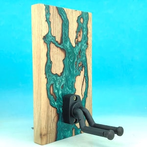 12&quot; Lichtenberg Figures Green Resin River Lightning Fractal Burned Walnut Guitar Banjo Hanger Holder Stand Board Natural Hook Art Decor Bass