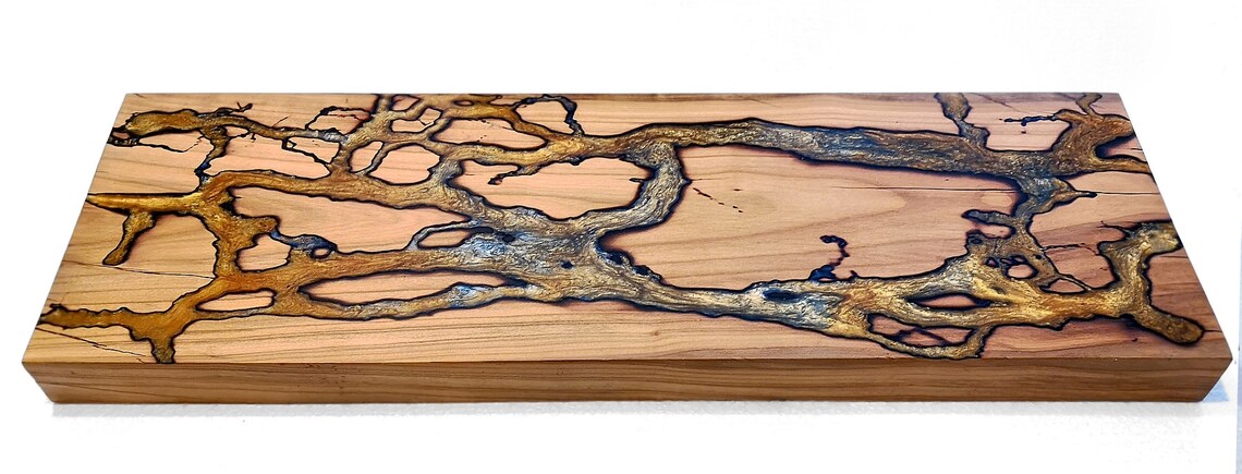 Lichtenberg Figures Cherry Wood Wall Art: Epoxy Resin River, Fractal ...