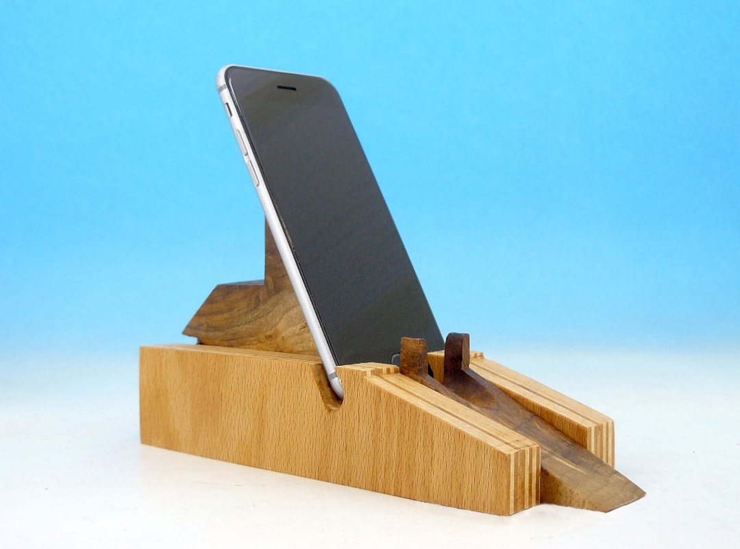Built Phone Stand Handcrafted Wooden Phone Stand: Walnut & Pine Docking Station - Etsy