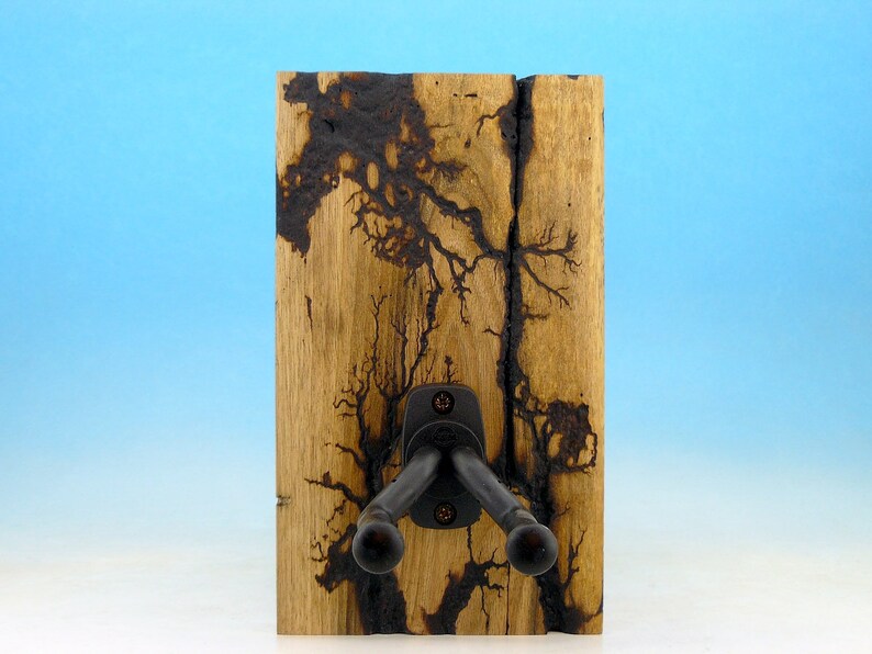 TWO SIDED Lichtenberg Figures Lightning Fractal Burned Cherry Wall Mount Guitar Banjo Hanger Holder Stand Board Natural Hook Art Decor Bass
