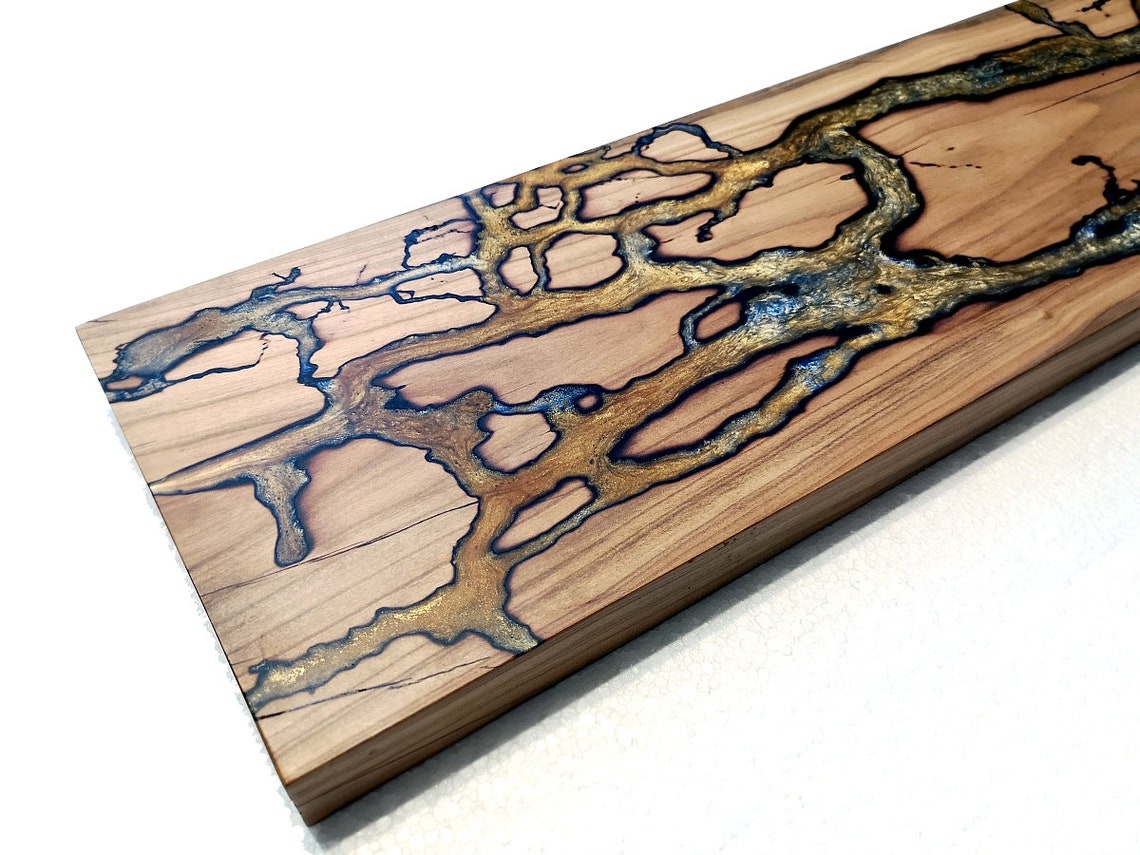 Lichtenberg Figures Cherry Wood Wall Art: Epoxy Resin River, Fractal ...