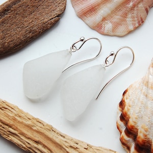 Silver Sea Glass Earrings, White Sea Glass Jewelry, Mermaid Earrings, Coastal Gift Earring made of natural sea glass and 925 sterling silver