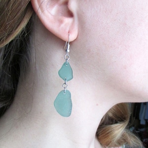 Ocean Blue Green Sea Glass Earrings, Long Dangling Sea Glass Earrings, natural sea glass, genuine sea glass jewelry, sea glass art
