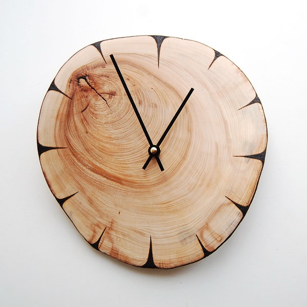 Wooden Clock 9", Rustic Elm Wood Slice Clock, Silent Wall Clock, Scandinavian Clock, Organic Design, Natural Wood, Decorative Timepiece