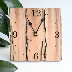 Driftwood Table Clock 6&quot;, Rustic Aged Wood Desk Clock, Mini Clock, Small Standing Beach Design Clock, Driftwood Art, Coastal Decor Timepiece